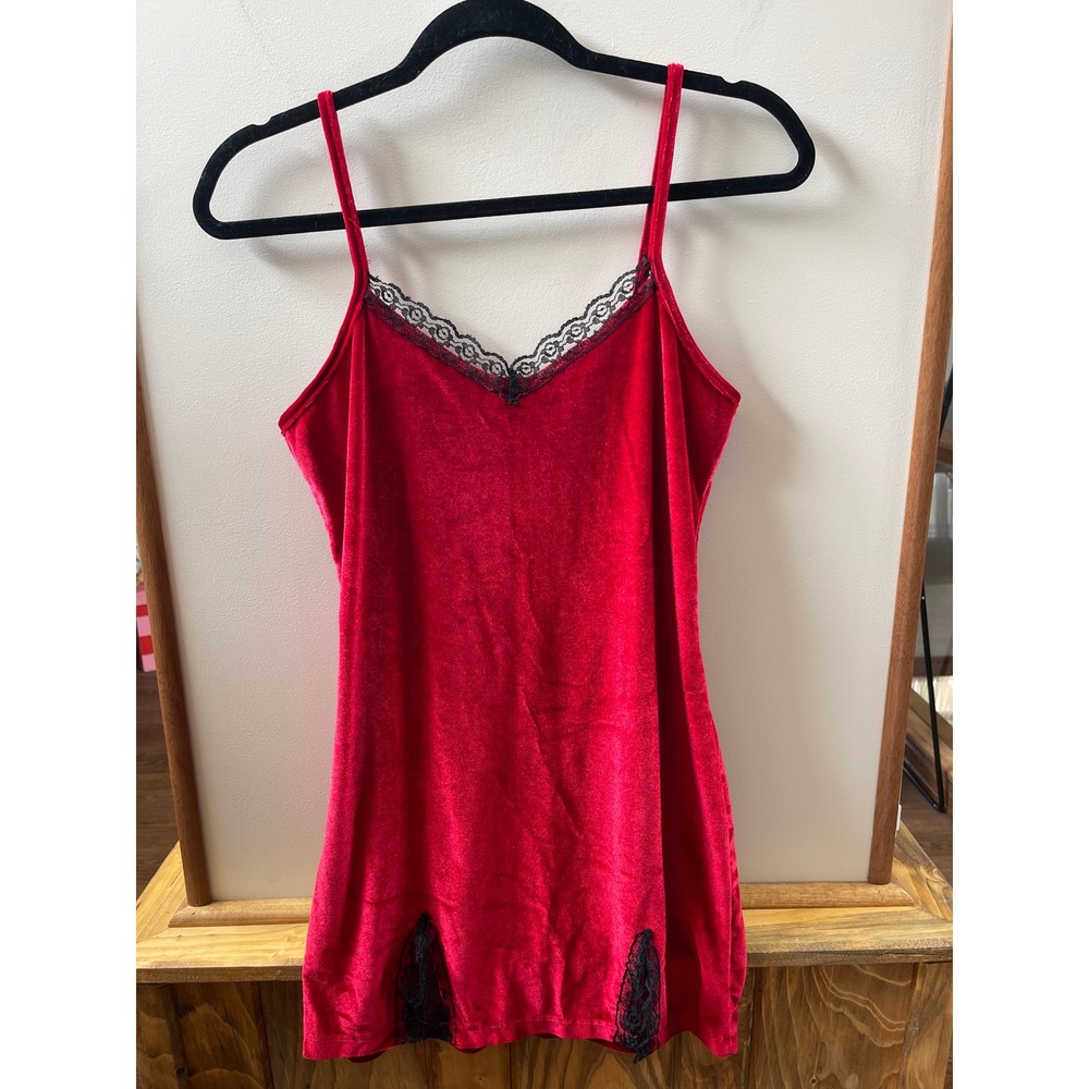 Unbranded Velvet Camisole Women S Red Lace Trim V-Neck Spaghetti Strap Top